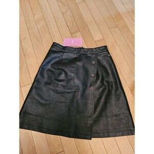 Ginasy Women's Faux Leather Mini Skirt Size Small Black Button Detail NWT